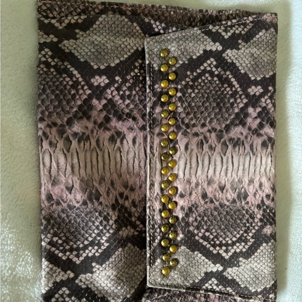 Elegant Snakeskin Clutch with Gold Accents